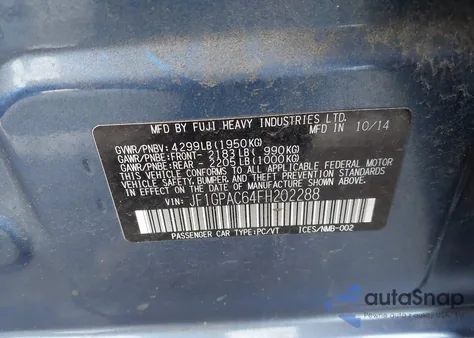 2015 Subaru Impreza 2.0I Premium из США, поврежденный, VIN JF1GPAC64FH202288